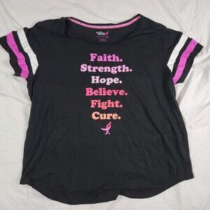 Susan G Komen Womens 3X Black Graphic Tee Shirt Faith Strength Hope Causal